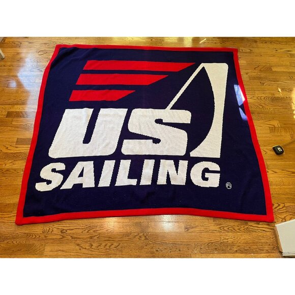 US Sailing David Smith Co Blanket Throw (Vintage) 64" X 59" Made in USA - Picture 1 of 10